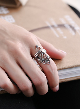 S925纯银宫廷风凤凰孔雀戒指女