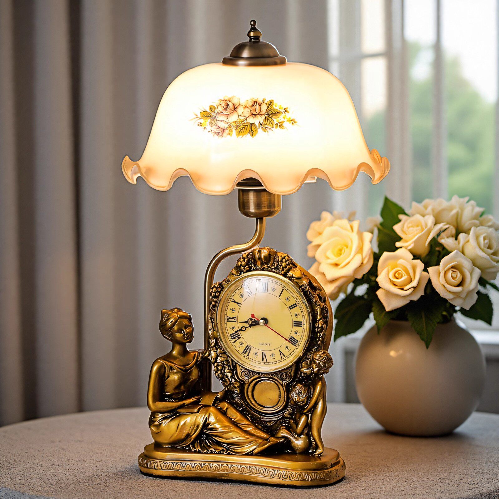 欧式台灯卧室床头创意温馨家用复古客厅书房主卧床头灯时钟静音式