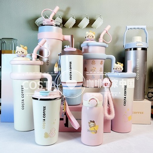 Costa享福猫卡通保温杯女生高颜值大容量冰霸水杯巨无霸吸管杯子