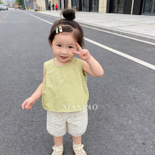 夏上新|浅黄元气波点女小童新款时髦背心裤子休闲薄款两件套ZY