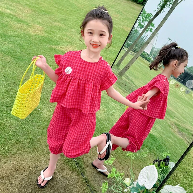 女童格子套装2025儿童夏季时髦新款洋气宝宝两件套夏装