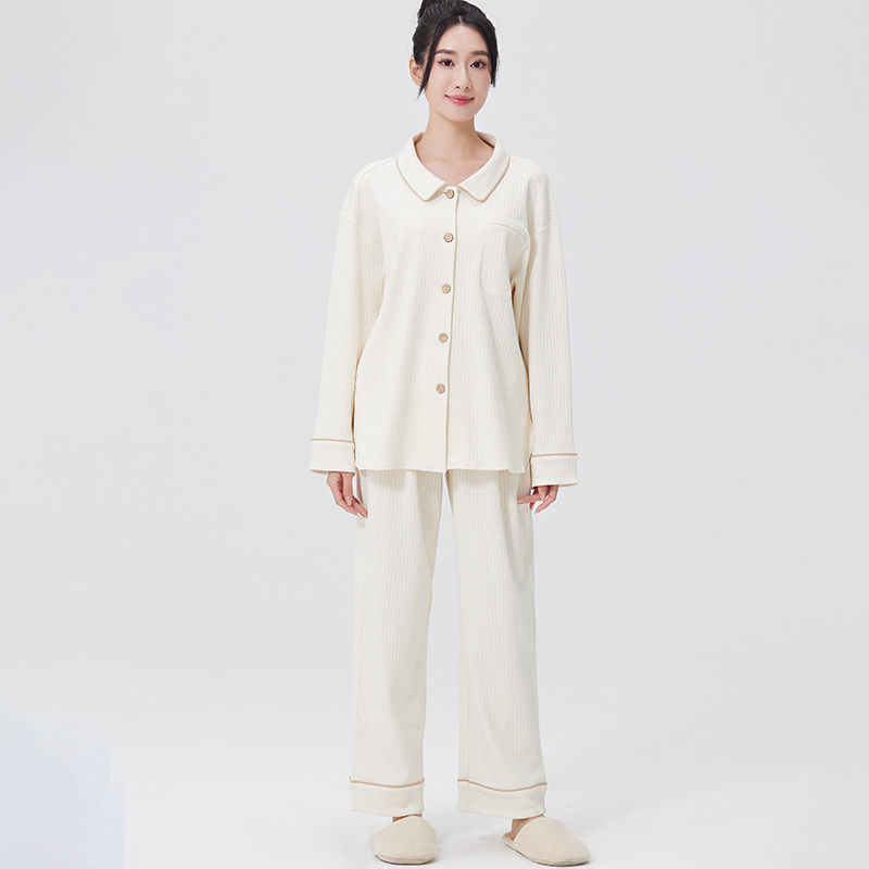 素道敦煌有机彩棉 新款女家居服套装 纯棉长袖 女士暖睡衣