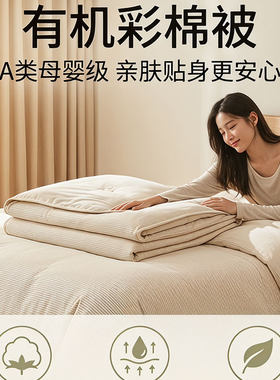 素道有机彩棉纯棉被 填充物100%棉单人可拆卸被子 含被套（针织）