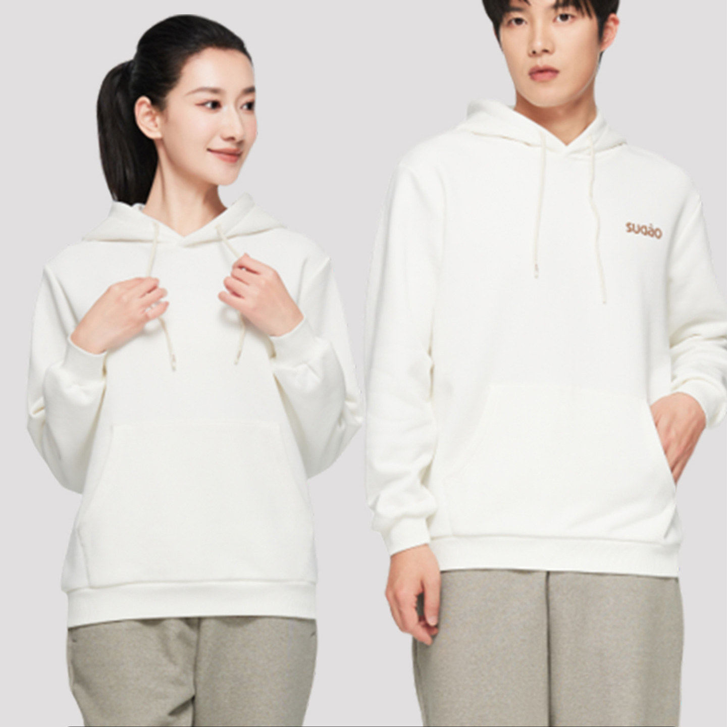 素道有机彩棉男女情侣休闲针织帽衫连帽卫衣套头宽松长袖厚款上衣