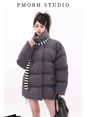 高级感灰色羽绒棉服女秋冬季美式户外防寒加厚棉袄保暖面包服外套