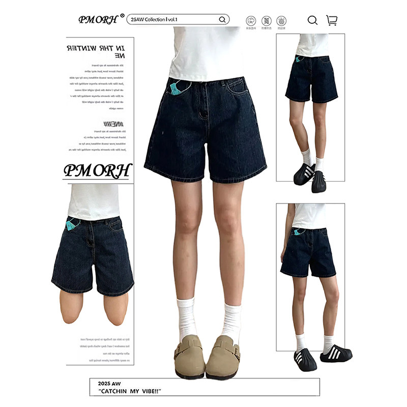 PMORH美式复古高级感水洗五分牛仔短裤女秋冬新款高腰显瘦a字热裤,女装/女士精品,牛仔裤,淘宝优惠券,粉丝福利购,淘宝优惠卷