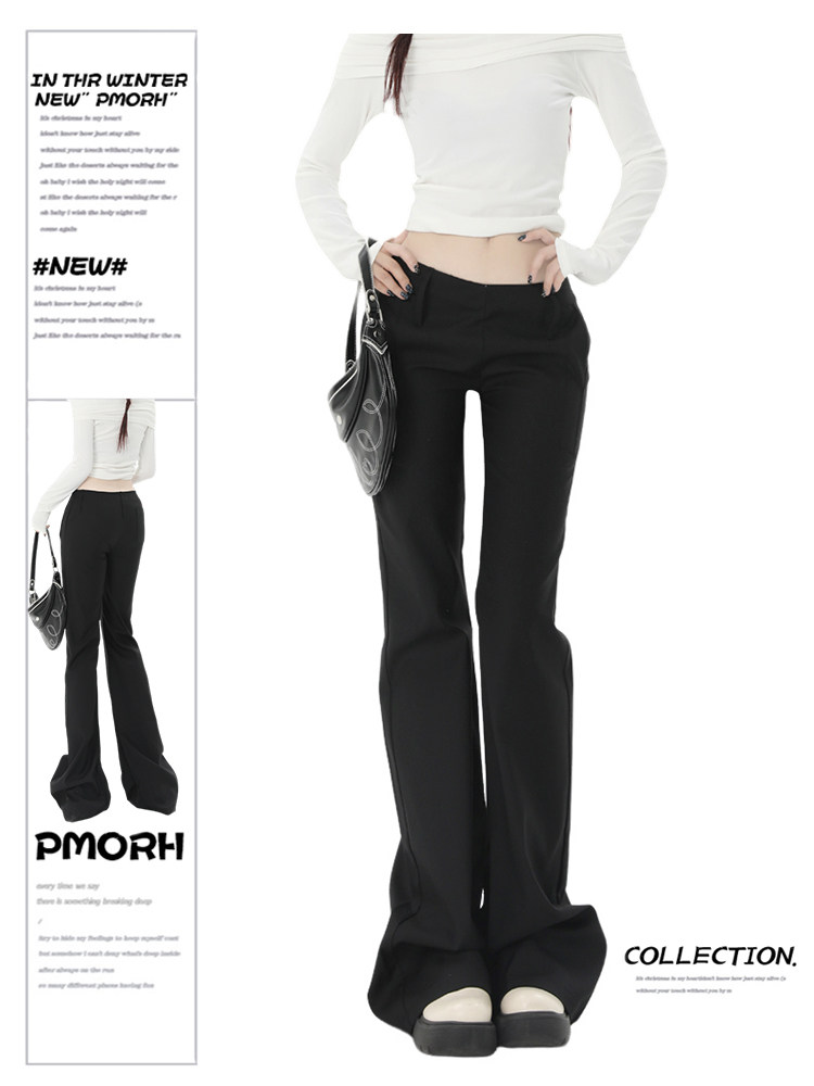 PMORH 美式黑色微喇叭西装裤女秋冬低腰休闲工装裤马蹄拖地长裤子,女装/女士精品,休闲裤,淘宝优惠券,粉丝福利购,淘宝优惠卷