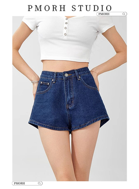 PMORH美式复古牛仔短裤女2026秋冬新款高腰修身显瘦外穿热裤子潮