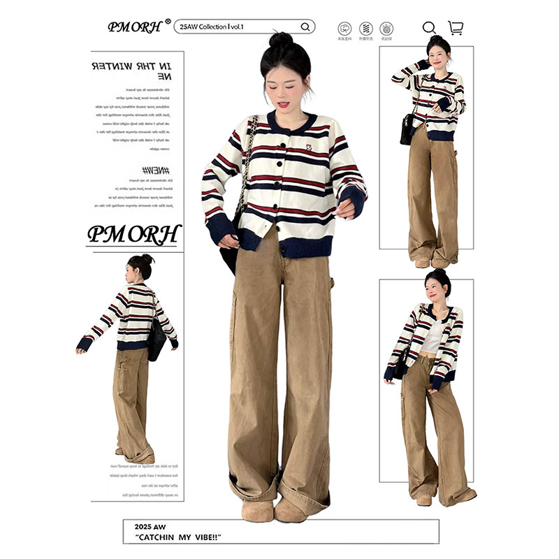 PMORH复古风设计感高腰工装牛仔裤女秋冬新款高个子显瘦阔腿裤潮,女装/女士精品,牛仔裤,淘宝优惠券,粉丝福利购,淘宝优惠卷