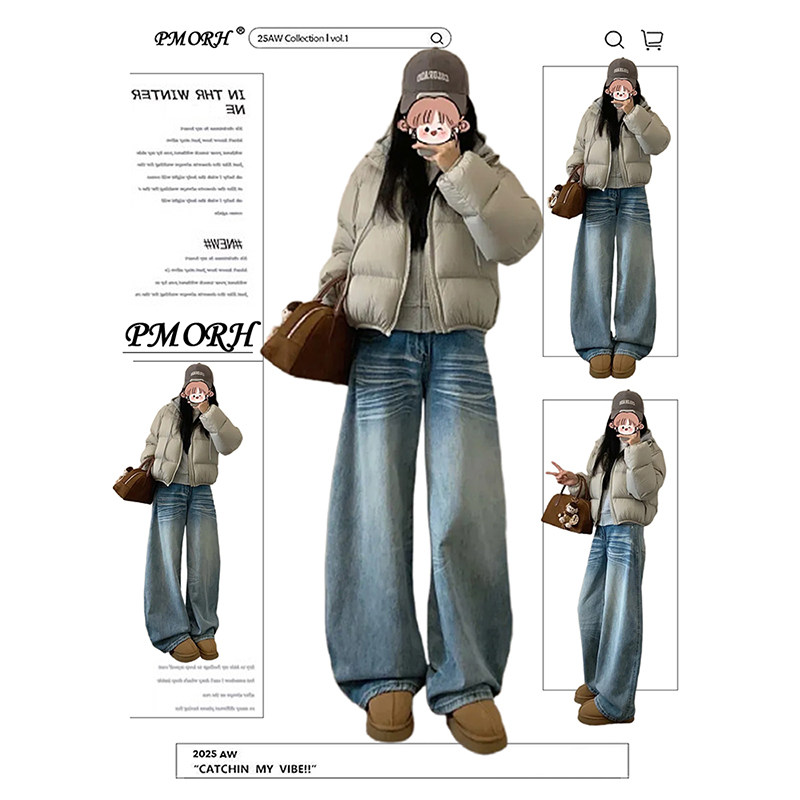 PMORH复古高街小众做旧阔腿牛仔裤女秋冬2026新款超火显瘦直筒裤,女装/女士精品,牛仔裤,淘宝优惠券,粉丝福利购,淘宝优惠卷