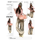 高个子显瘦直筒裤 PMORH美式 新款 女春季 复古高级感灰色阔腿牛仔裤