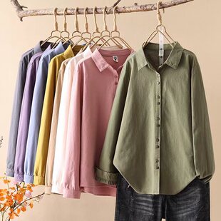 百搭休闲叠穿上衣女85182 双扣衬衫 2024秋冬新款 磨毛厚款