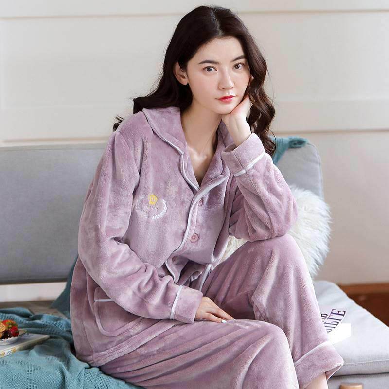睡衣女士美瑚绒睡衣秋冬爱加厚保暖法兰珊绒睡衣女甜可家居服.