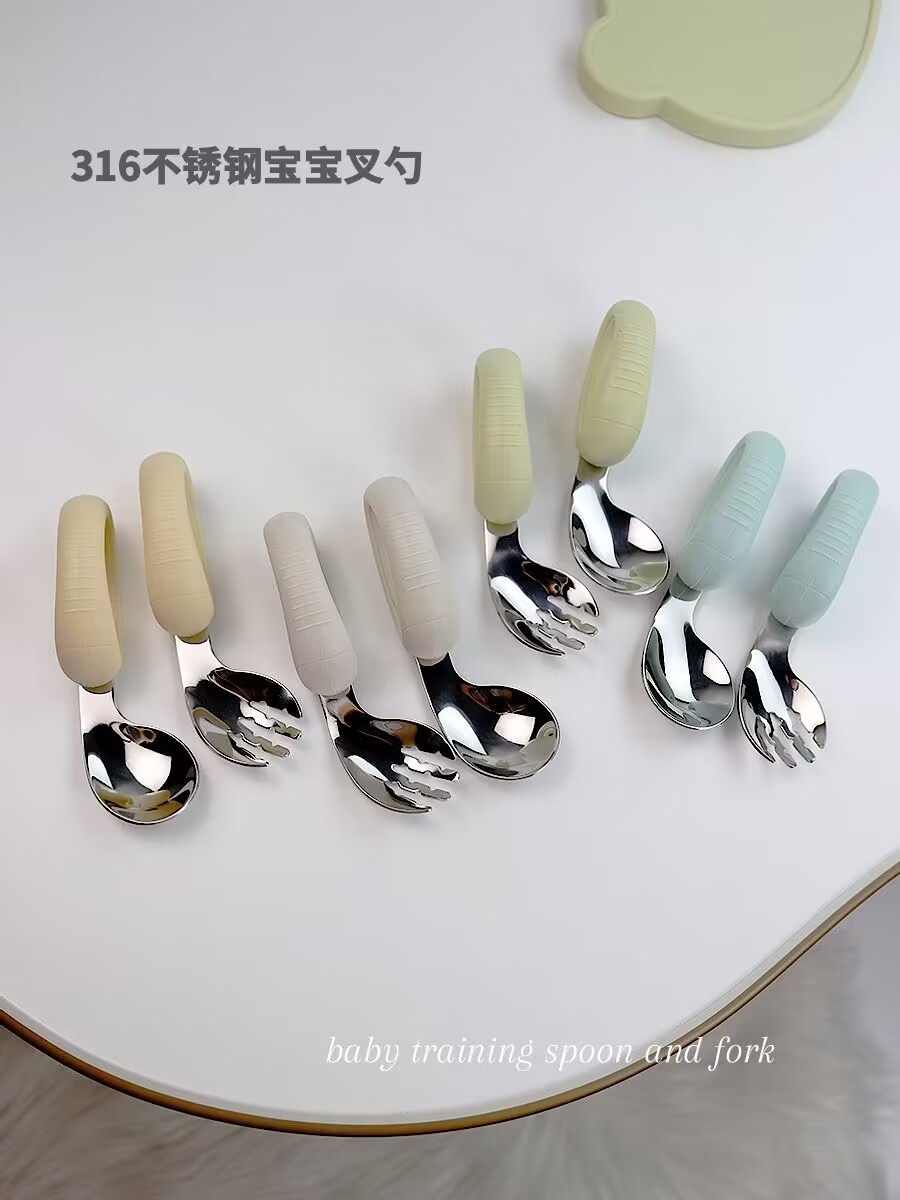 弯头叉勺套装食品级硅胶短柄叉勺