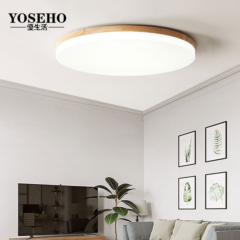 日式超薄吸顶灯实木led房间阳台