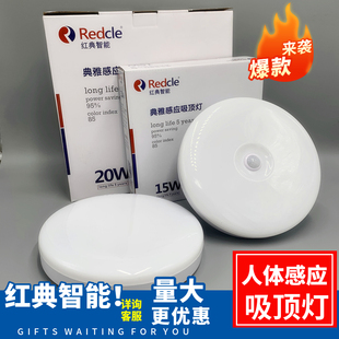 红典智能感应吸顶灯led楼道家用人体感应过道楼梯灯声光控感应灯
