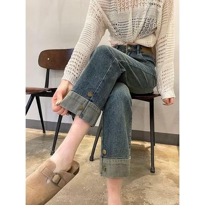 港风潮男夏季新款2024个性字母牛仔裤嘻哈ins潮高街潮流痞帅长裤