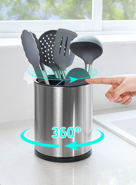 厨房炒菜铲子勺子置物架台面不锈钢沥水筷子篓家用厨具锅铲收纳筒