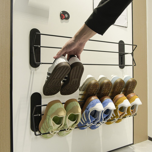 磁吸拖鞋架入户门后双层收纳鞋托架家用壁挂式运动鞋磁铁拖鞋挂架