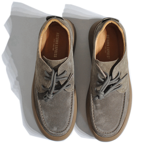 皮鞋 翻毛反绒牛皮系带低帮工装 男 圆头休闲软底马丁鞋 港风绅士美式