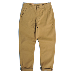 百搭休闲弹力小脚裤 重磅经典 直筒水洗工装 复古卡其Chino裤 男 美式