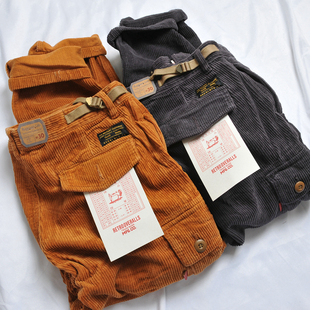 日系军事港风大口袋宽松直筒休闲裤 裤 咔叽复古工装 重磅灯芯绒美式