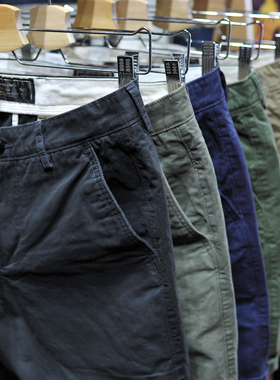 重磅咔叽梭织Chino裤纯棉修身直筒日系复古水洗休闲五分工装短裤