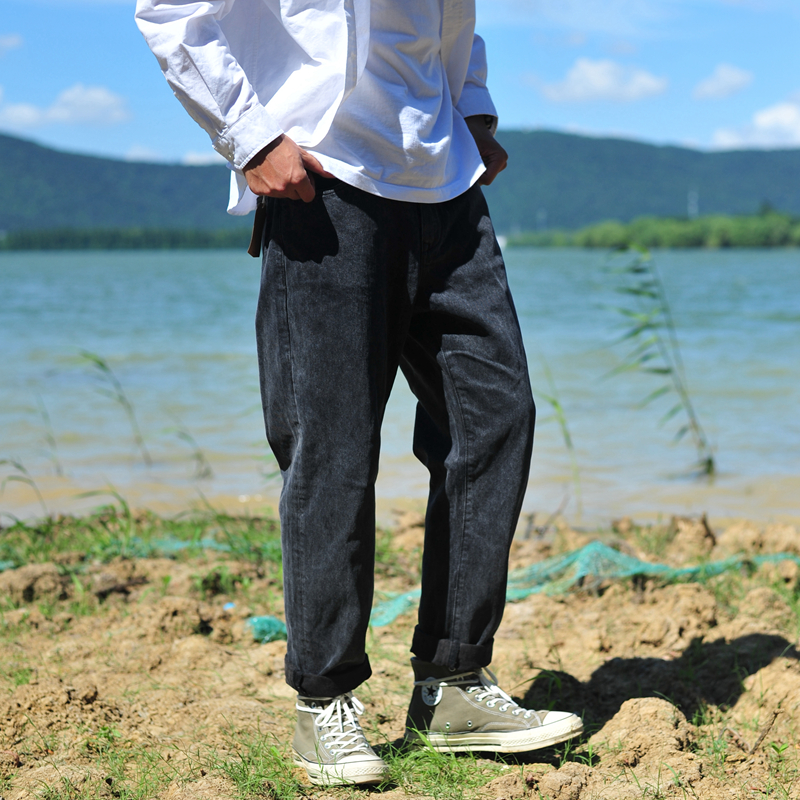 黑丹宁美式复古阿美咔叽牛仔裤