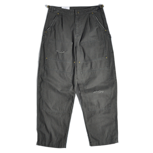 宽松直筒阔腿港风破洞休闲裤 重磅美式 裤 伐木工装 复古山系户外猎装