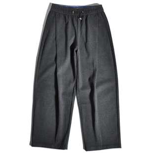 重磅雅痞老钱风双褶垂感廓形毛呢休闲裤 日系宽松直筒阔腿磨毛西裤
