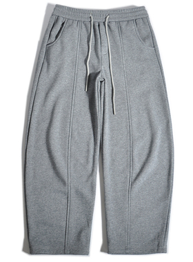 加绒保暖日系复古垂感廓形弯刀卫裤美式宽松直筒运动阔腿休闲裤男