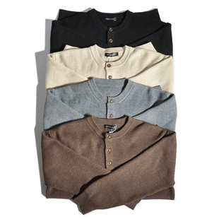 美式 老钱风慵懒廓形内搭打底叠穿毛衣 复古美拉德亨利领套头针织衫