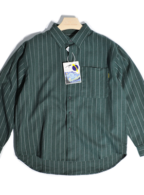 重磅亚麻棉CityBoy日系宽松廓形工装衬衫复古竖条纹休闲长袖衬衣