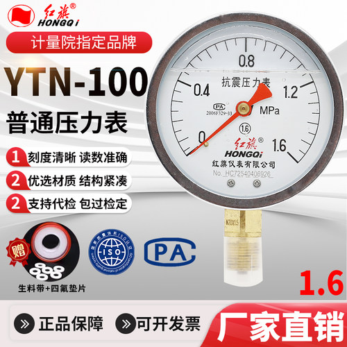 厂家直销红旗压力表抗震YTN-100