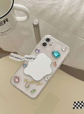 高级奢华水钻手机壳适用苹果17promax 16 15 14 13手机壳补妆小镜子12立体XR滴胶定制7 8plus新款se2代保护套