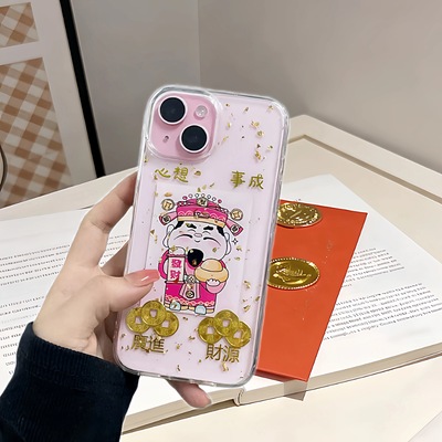 新年招财粉财神适用苹果17promax手机壳华为Mate80小米oppoReno15c滴胶vivos50红米k90一加ace6保护套荣耀400