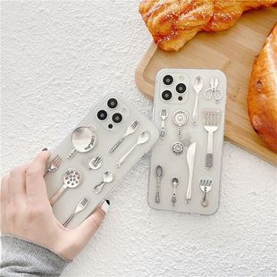 立体餐具刀叉适用OPPOReno14 13 12 11 10pro 9 8手机壳7 6se 5k 4滴胶3元气版创意锅碗瓢盆FindX8s x5保护套