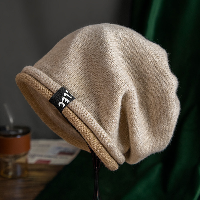 帽子女款冬季毛线帽针织堆堆帽时尚卷边显脸小秋冬包头帽保暖冷帽