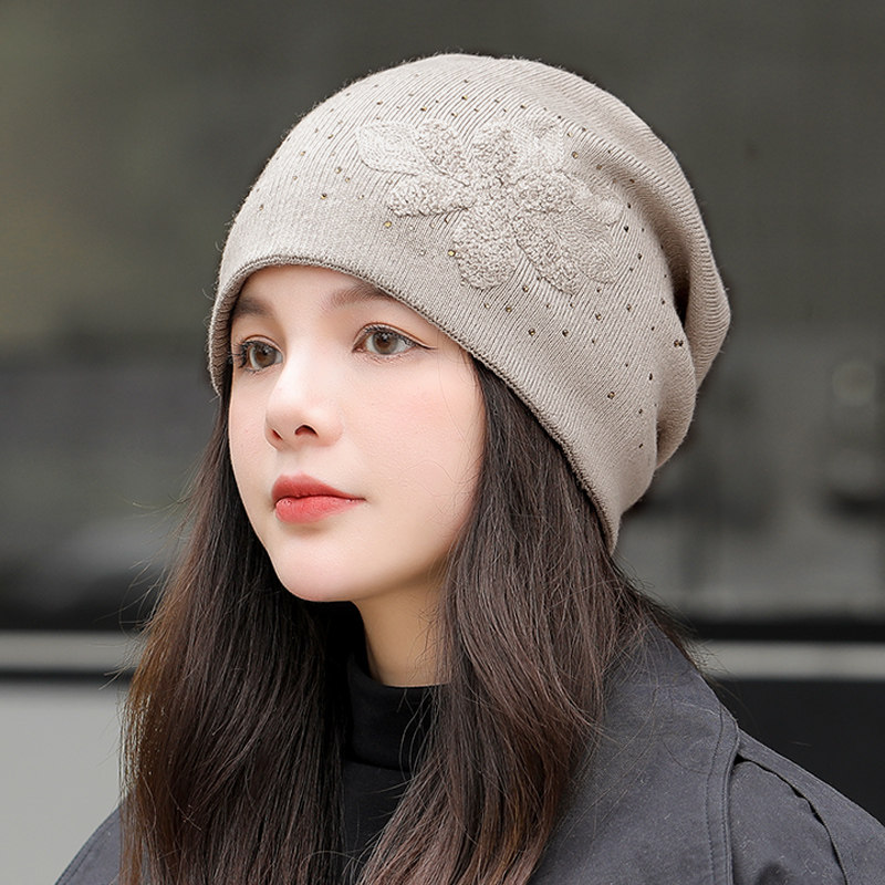 帽子女冬时尚韩版堆堆帽女士秋冬季毛线帽百搭冷帽新款保暖针织帽