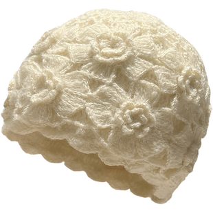 帽子女冬季2024新款包头毛线帽手工钩花朵保暖针织镂空女士遮白发