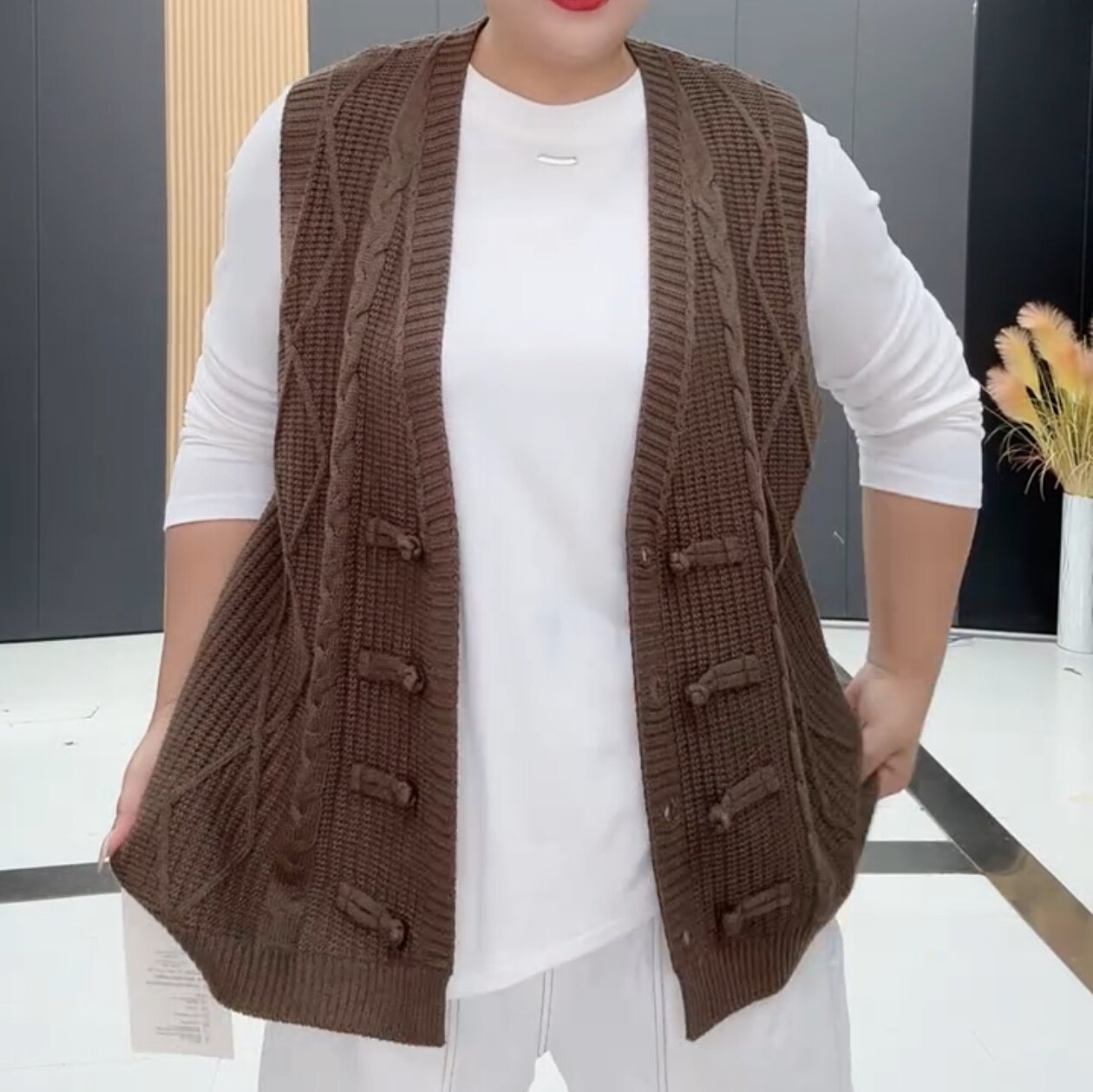 秋季中老年妈妈装加大码国风盘扣针织毛线马甲无袖背心外套上衣女,女装/女士精品,马夹,淘宝优惠券,粉丝福利购,淘宝优惠卷