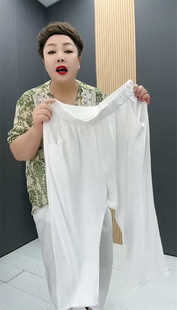 七分阔腿裤2024夏季新款百搭休闲宽松松紧腰口袋纯色棉麻白裤子女