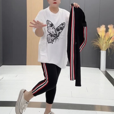 侧条高弹松紧腰八分打底裤