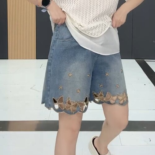 夏季大码薄款牛仔短裤女显瘦