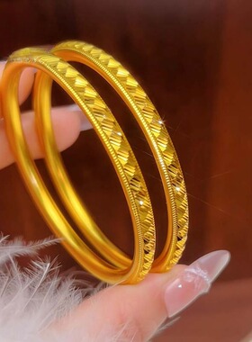 爆闪亮面斜纹刻面手镯实心圆条素圈镯子轻奢百搭精致