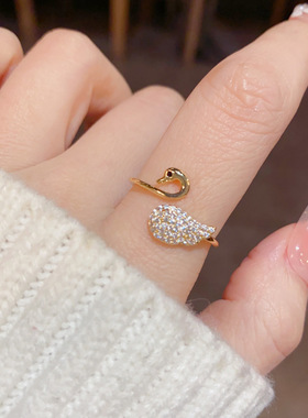 轻奢小天鹅开口戒指女小众时尚高级感食指环ins风新款手饰品
