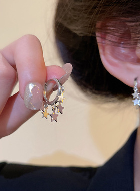 S925银针韩国新款简约气质星星耳圈耳环女ins潮网红同款耳钉耳饰