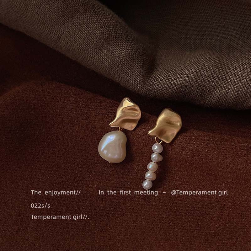 巴洛克异形淡水珍珠设计感不对称925银针耳环法式高级感耳饰