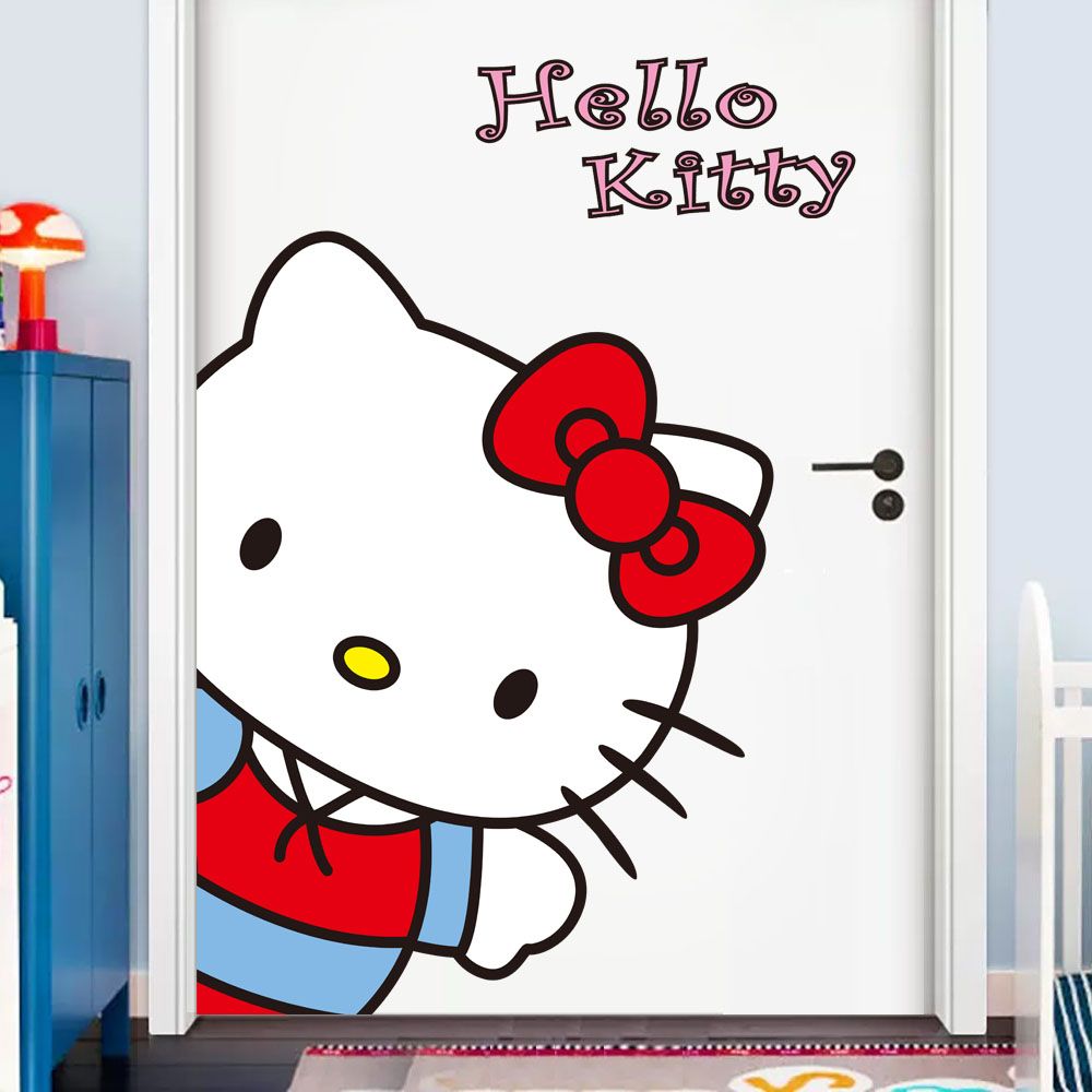 KT猫网红房间改造门贴自粘防水衣柜贴纸hello kitty猫卡通墙贴纸