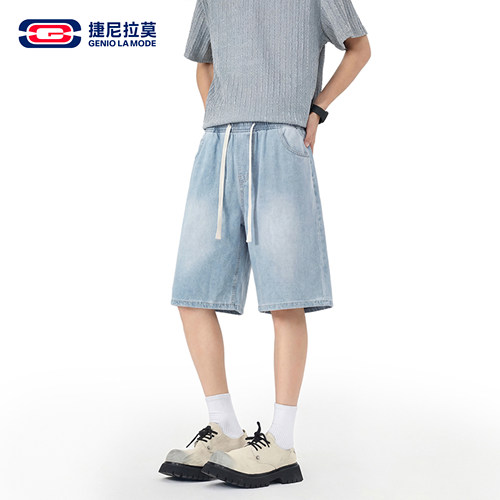 浅蓝色水洗美式牛仔短裤男士